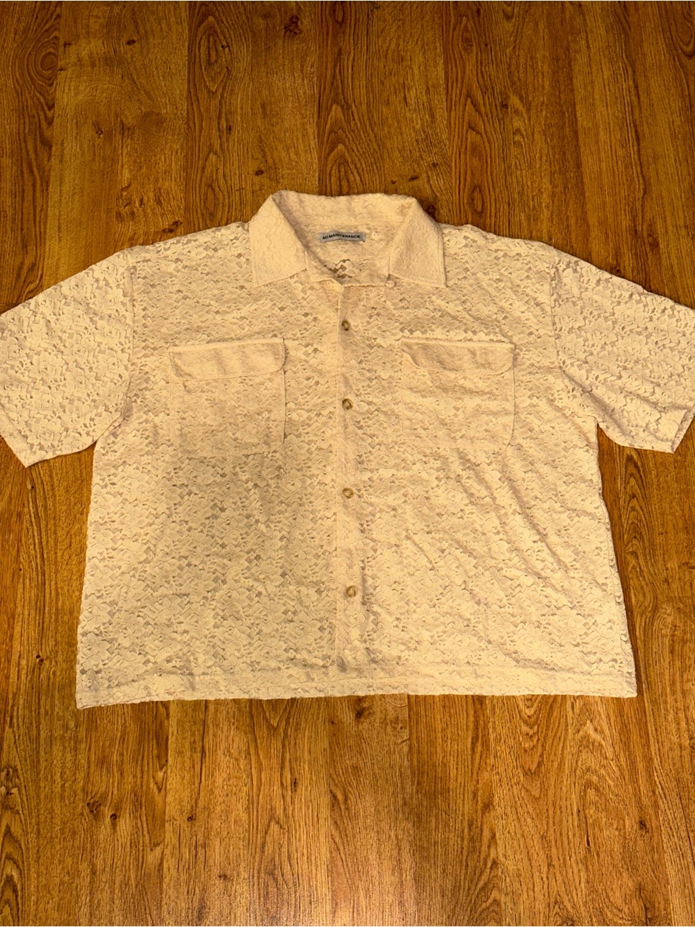 NO MAINTENANCE Ley Cream Lace Camp Collar Cropped Shirt XL